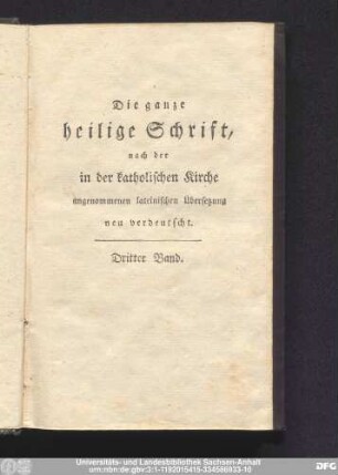 Dritter Band = dritter Band: Bibel: Altes Testament