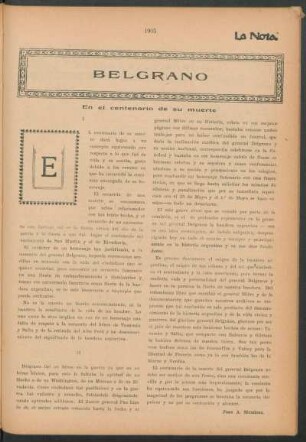 Belgrano : En el centenario de su muerte