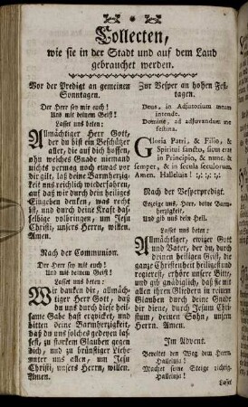 Collecten, wie sie in der Stadt und auf dem Land gebrauchet werden