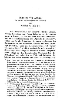 Rimberts Vita Anskarii in ihrer ursprünglichen Gestalt.