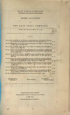 Home accounts of the East India Company : 1. May 1835