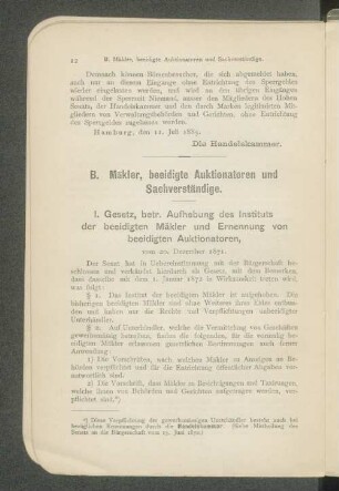 B. Mäkler, beeidigte Auktionatoren und Sachverständige.