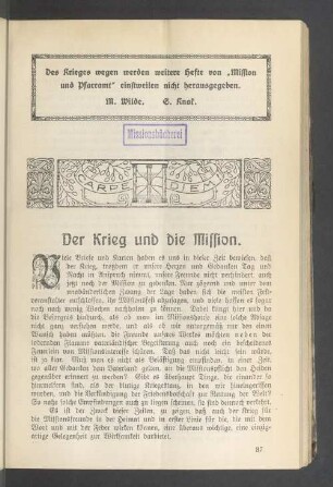 Der Krieg und die Mission