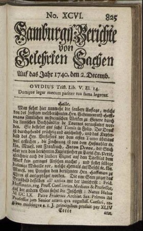 No. XCVI. Auf das Jahr 1740. den 2. Decemb. - No. CIII. Auf das Jahr 1740. den 30. Decemb.