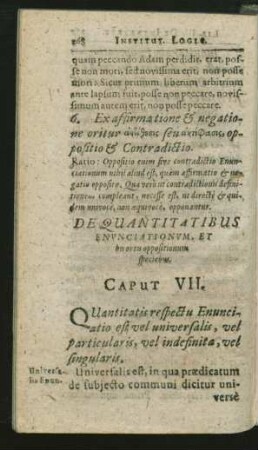 De Quantitatibus Enunciationum, Et his ortis oppositionum speciebus. Caput VII.