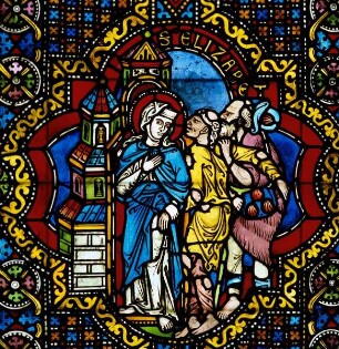 Elisabethfenster (Fenster s II) — Die heilige Elisabeth beherbergt Obdachlose