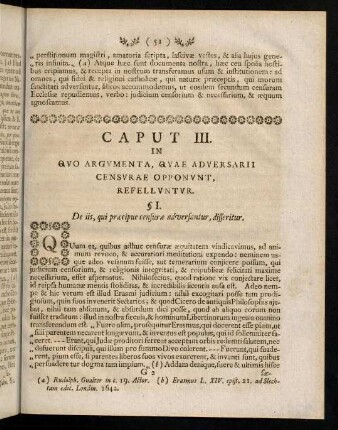 51-74, Caput III. In Qvo Argvmenta, Qvae Adversarii Censvrae Opponvnt, Refellvntvr.