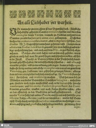 An alle Liebhaber der warheit