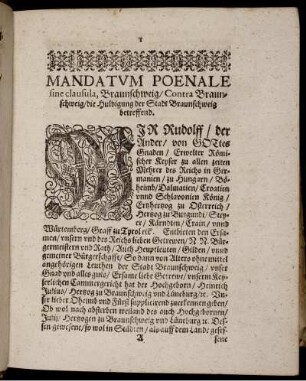 Mandatum Poenale sine clausula, Braunschweig/ Contra Braunschweig/ die Huldigung der Stadt Braunschweig betreffend