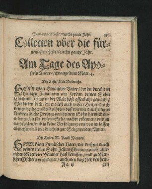 Collecten über die fürnembsten Feste/ durchs gantze Jahr.