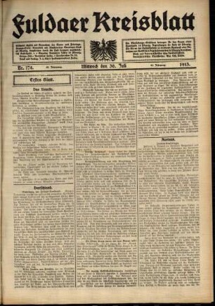 Erste Ausgabe vom Mittwoch, den 30. Juli 1913.