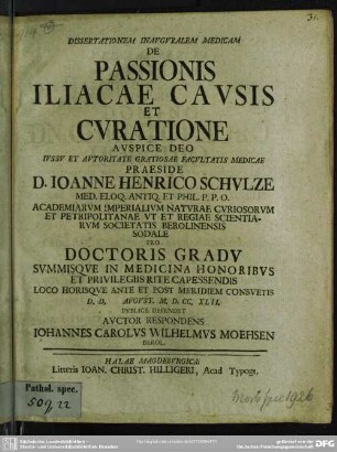 Dissertationem Inauguralem Medicam De Passionis Iliacae Causis Et Curatione