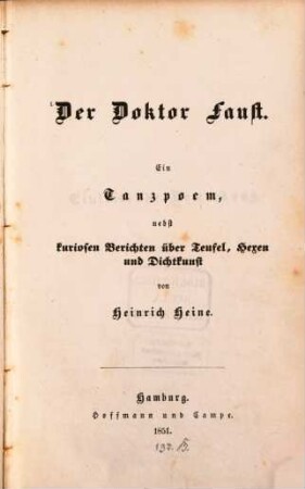 Der Doktor Faust : ein Tanzpoem, nebst kuriosen Berichten über Teufel, Hexen und Dichtkunst