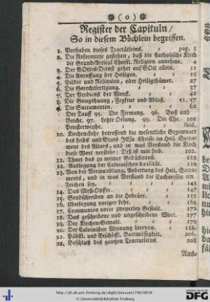 Register der Capituln, So in diesem Büchlein begriffen.