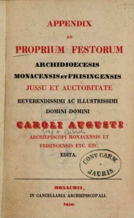 Appendix ad proprium festorum Archiediocesis Monacensis et Frisengensis