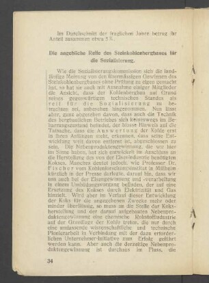 Die angebliche Reife des Steinkohlenbergbaues für die Sozialisierung.