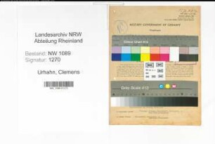 Entnazifizierung Clemens Urhahn , geb. 12.05.1892 (Polizist)