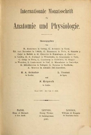 Internationale Monatsschrift für Anatomie und Physiologie. 14. 1897