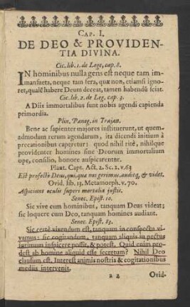 Cap. I. De Deo, & Providentia Divina.