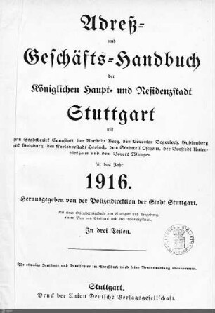 1916: Stuttgarter Adressbücher, 1916