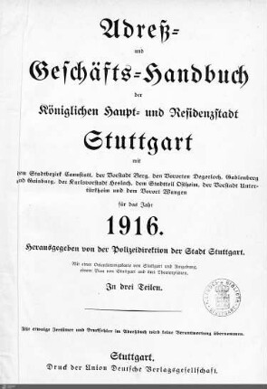 1916: Stuttgarter Adressbücher, 1916