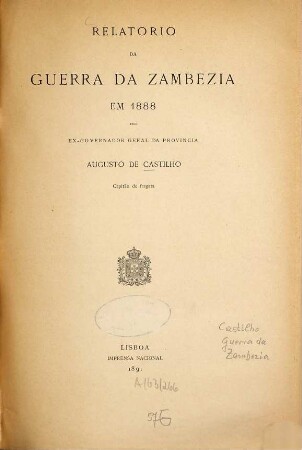 Relatório da guerra da Zambezia em 1888