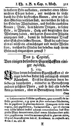Das 3. Capitel. Von einigen besondern Eigenschaften einiger Insecten.