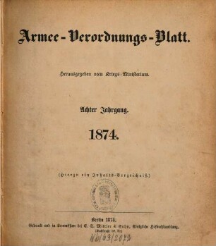 Armee-Verordnungsblatt. 8. 1874