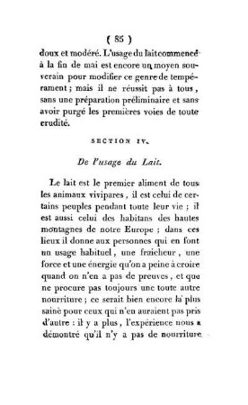 Section IV. De l'usage du Lait.