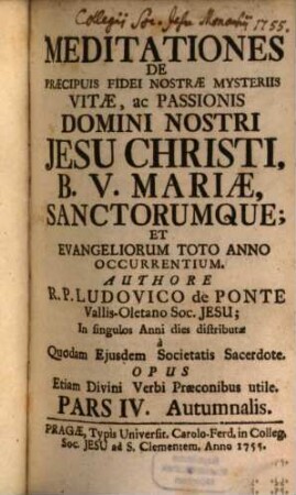 Meditationes de praecipuis fidei nostrae mysteriis, T. 4