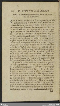 DXLIX. De Rodolpho Gualthero, & Dionysio Melandro F. patre meo
