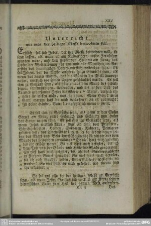 Unterricht wie man der heiligen Messe beiwohnen soll