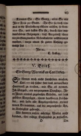 V. Brief. Sir Georg Warwick an Carl Lesley.
