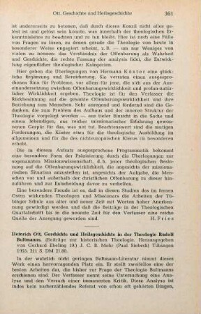 361-364 [Rezension] Ott, Heinrich, Geschichte und Heilsgeschichte in der Theologie Rudolf Bultmanns