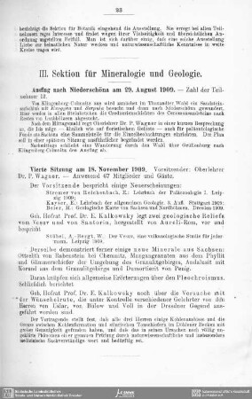 III. Sektion für Mineralogie und Geologie