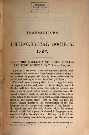 Transactions of the Philological Society. 1867