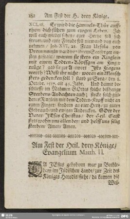 Am Fest der Heil. drey Könige, Evangelium Matth. II