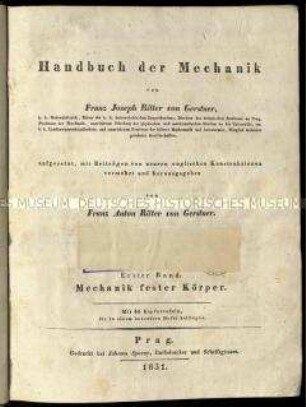 Handbuch der Mechanik. Band 1, 1831