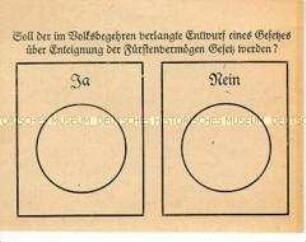 Stimmzettel für den Volksentscheid über die Enteignung der Fürstenvermögen