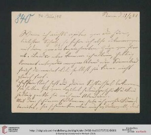 Briefwechsel Theodor Mommsen und Marie Mommsen geb. Reimer: Postkarte von Marie Mommsen an Theodor Mommsen