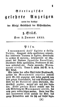 Göttingische gelehrte Anzeigen unter der Aufsicht der königl. Gesellschaft der Wissenschaften. 1.Stück. Den 5.Januar 1835 [-] 100. Stück. Den 27.Junius 1835.