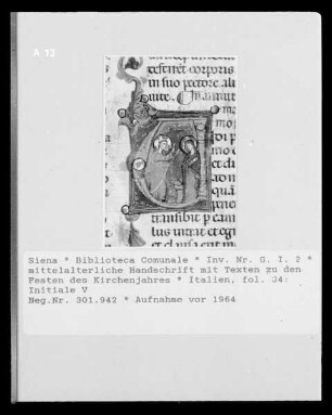 mittelalterliche Handschrift mit Texten zu den Festen des Kirchenjahres — Initiale V, Folio fol. 34