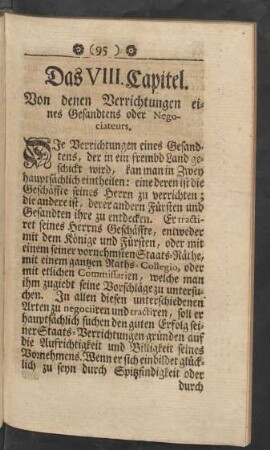 Das VIII. Capitel. Von denen Verrichtungen eines Gesandtens oder Negociateurs