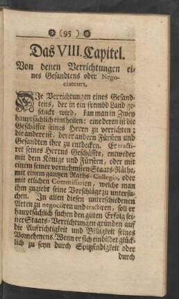 Das VIII. Capitel. Von denen Verrichtungen eines Gesandtens oder Negociateurs