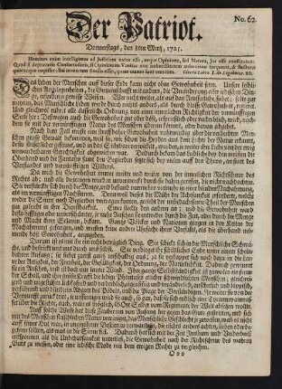 No. 62. Donnerstags, den 8ten Mertz, 1725