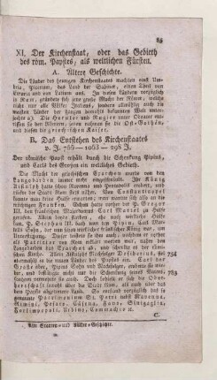 XI. Der Kirchenstaat, oder das Gebieth des röm. Papstes, als weltlichen Fürsten