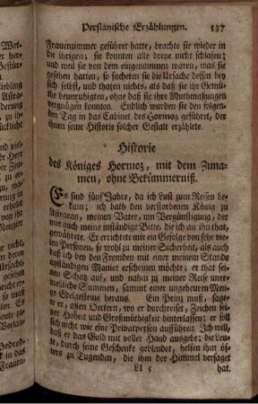 Historie des Königes Hormoz, mit dem Zunamen, ohne Bekümmerniß