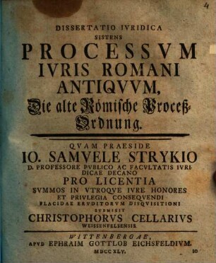 Dissertatio inauguralis sistens processum iuris Romani antiquum