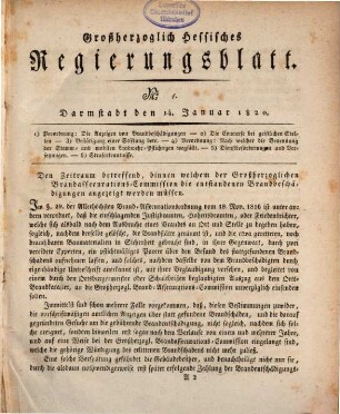 Großherzoglich-Hessisches Regierungsblatt : auf d. Jahr .... 1820