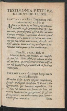 Testimonia Veterum De Minucio Felice.